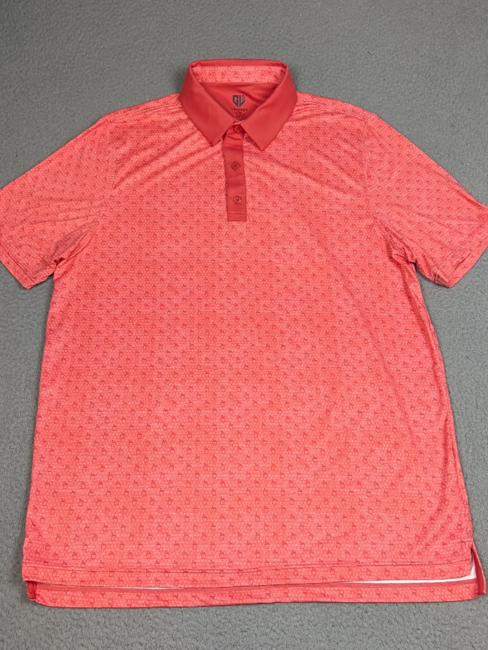 Graham Luxe Polo Shirt Mens Large Pink Chilled Drinks Print Golf Casual
